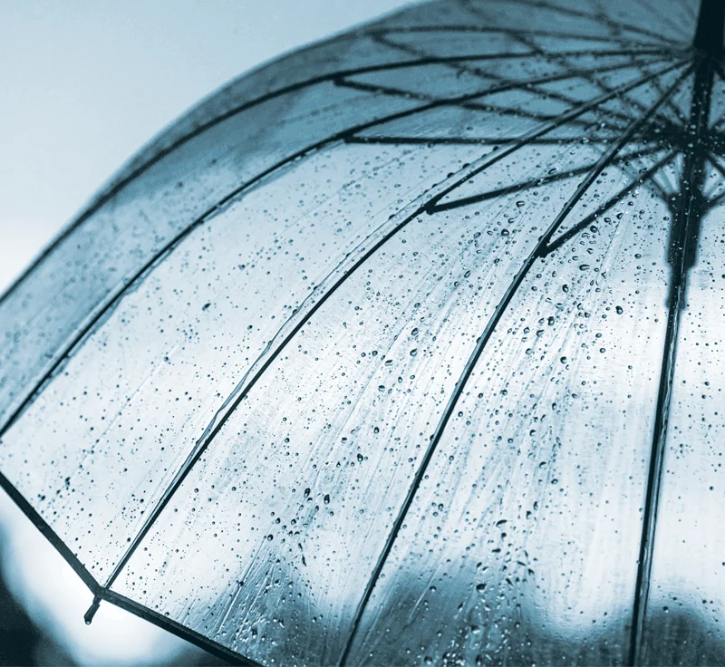 Close up of umbrella with water droplets
